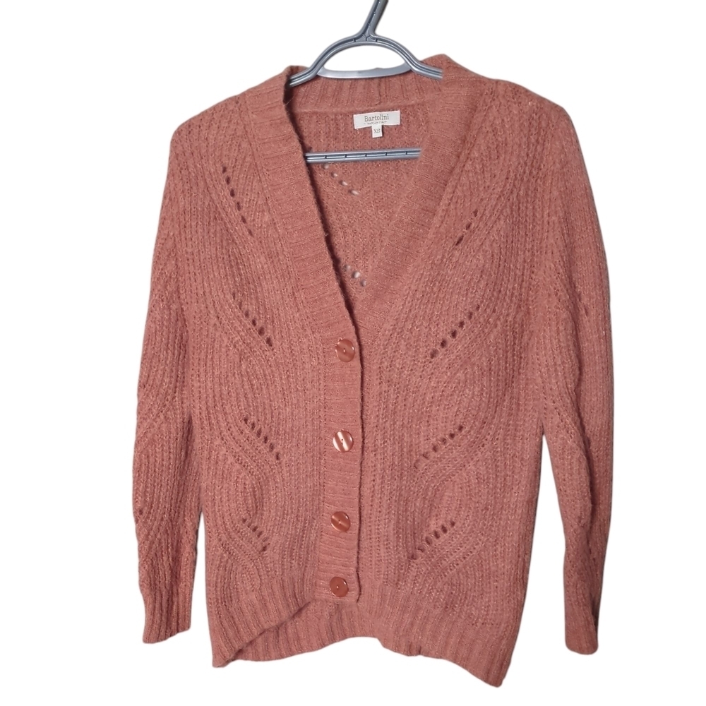 Bartolini Italy Rose Pink Alpaca Blend Crochet Knit Cardigan Sweater Size XS